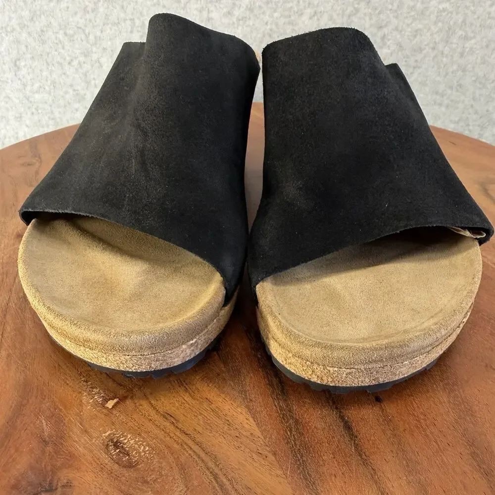 Papillio Birkenstock Wedge Sandals Womens 37 US 6 Black Suede New